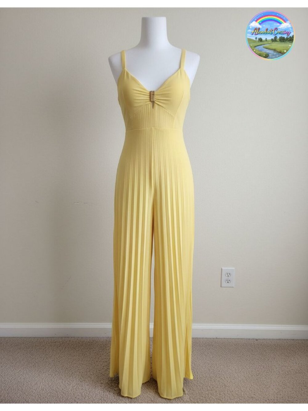 Sleeveless Deep V Sling Pleated Jumpsuit with Lining